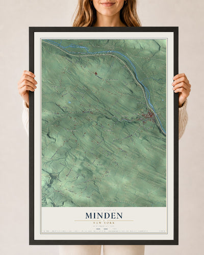 Minden, New York map print, 24" x 36" W/ Black Ayous Wood Frame mockup