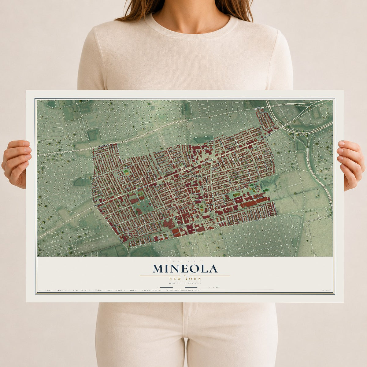Mineola, New York map print, 12" x 18" Archival Matte Print mockup