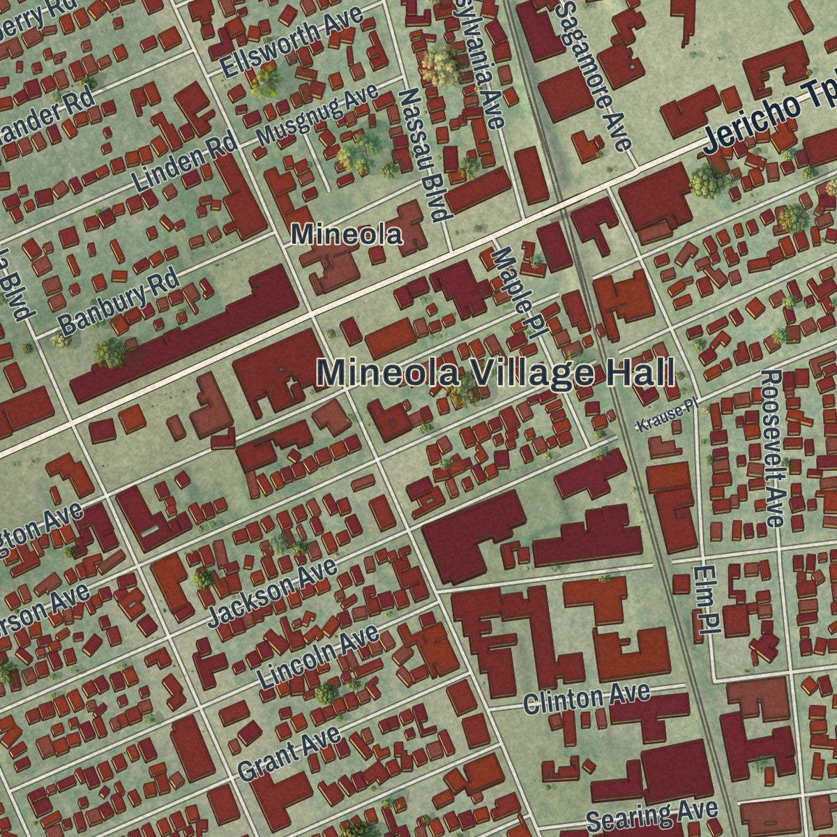 Close-up 1 of the Mineola, New York map artwork