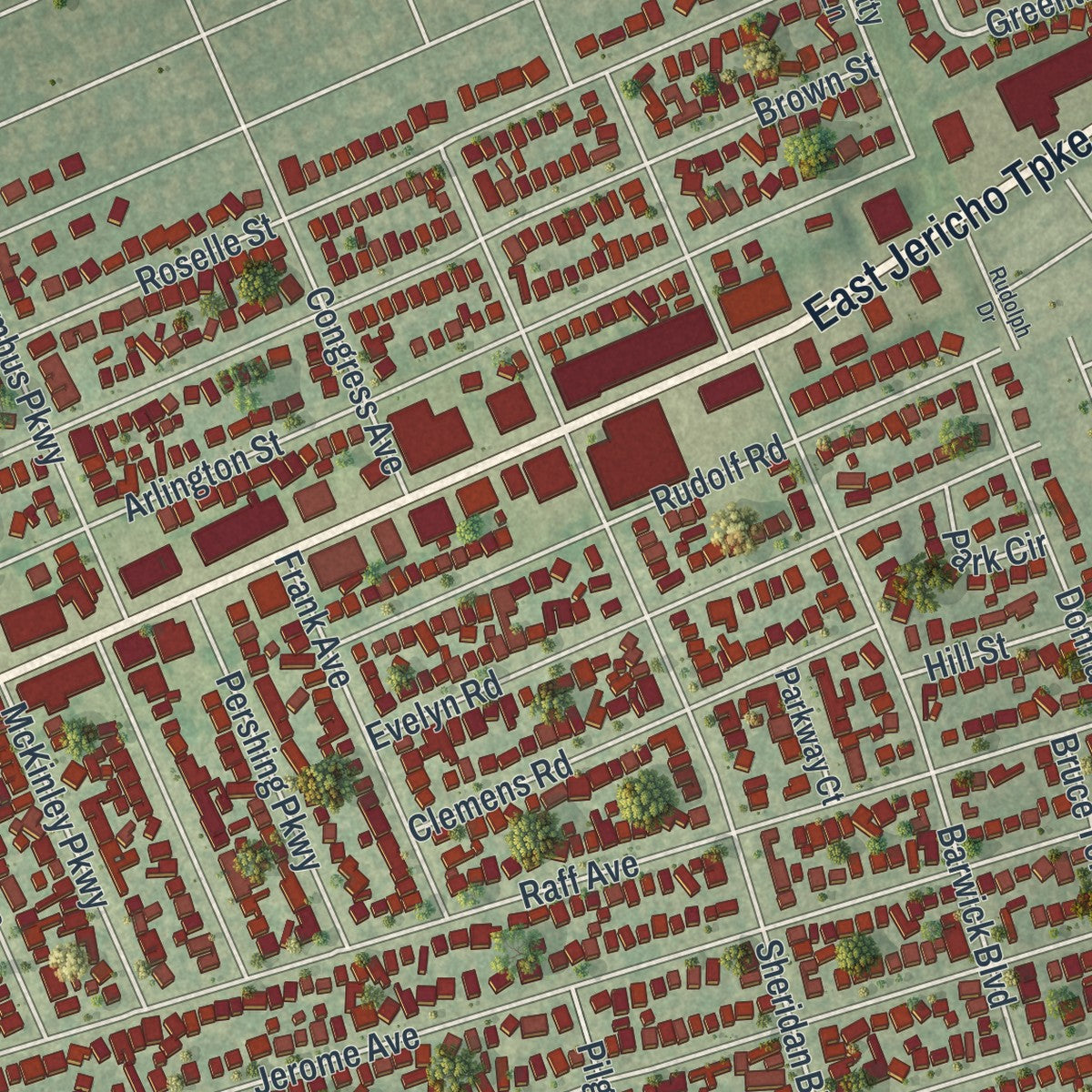 Close-up 2 of the Mineola, New York map artwork