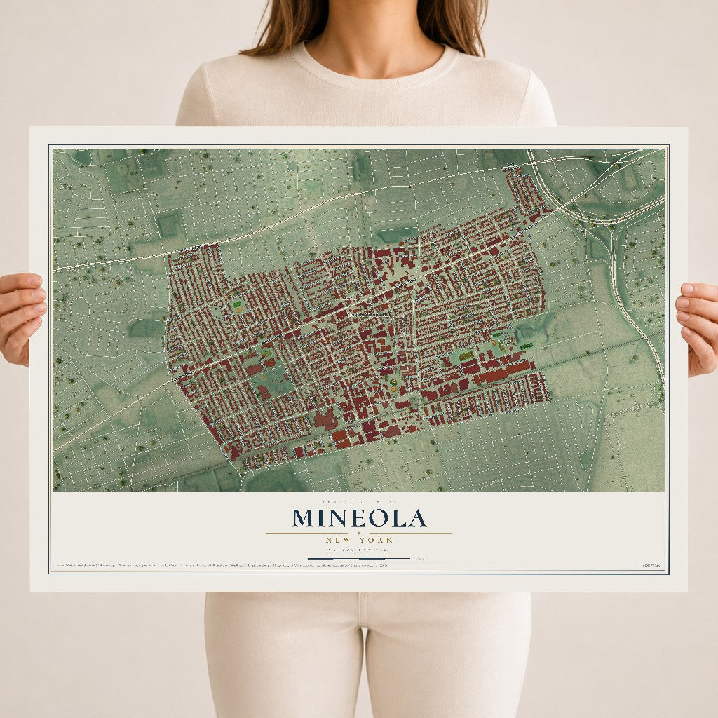 Mineola, New York map print, 18" x 24" Archival Matte Print mockup