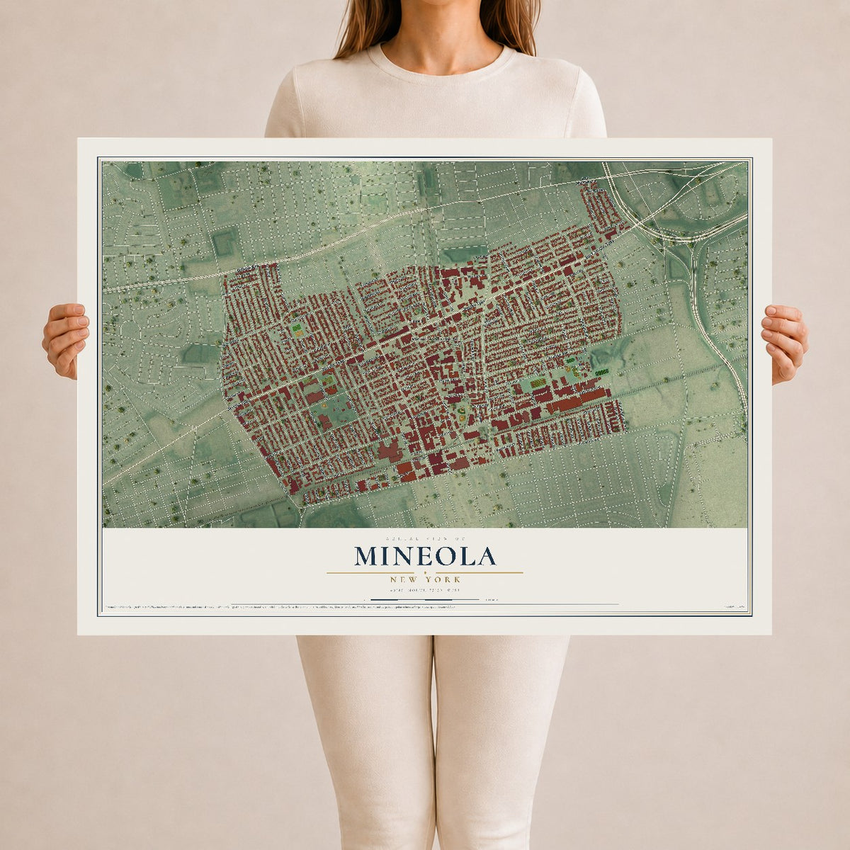Mineola, New York map print, 24" x 36" Archival Matte Print mockup