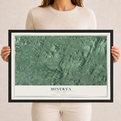 Minerva, New York map print, 12" x 18" W/ Black Ayous Wood Frame mockup