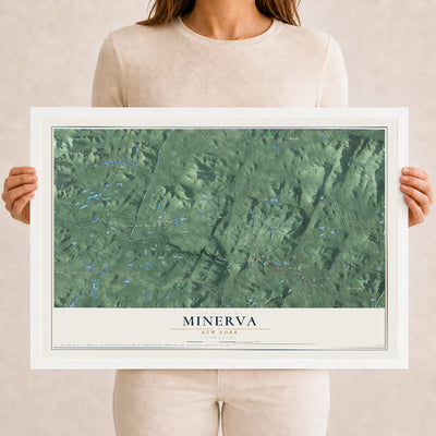 Minerva, New York map print, 12" x 18" W/ White Ayous Wood Frame mockup