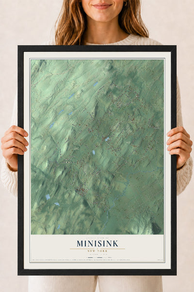 Map of Minisink, New York, 18 x 24 inch print in a black wood frame