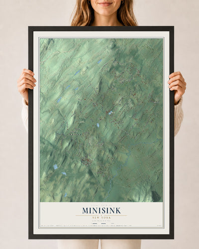 Map of Minisink, New York, 24 x 36 inch print in a black wood frame