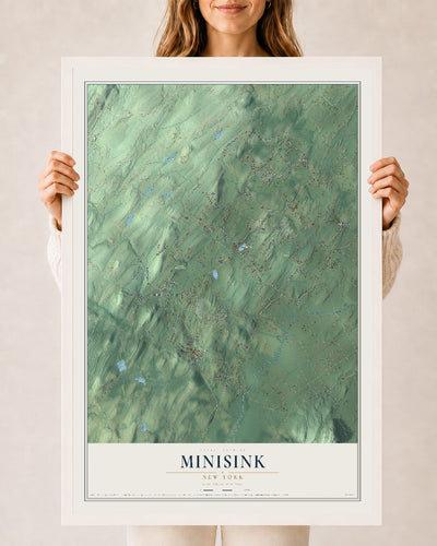 Map of Minisink, New York, 24 x 36 inch print in a white wood frame