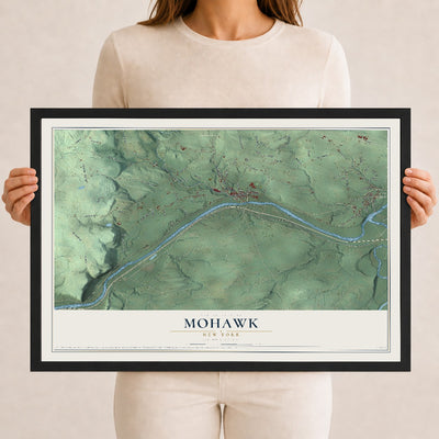 Mohawk, New York map print, 12" x 18" W/ Black Ayous Wood Frame mockup