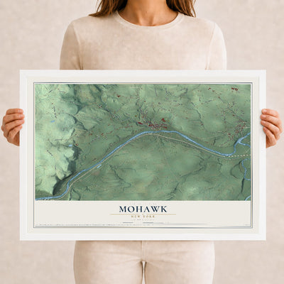 Mohawk, New York map print, 12" x 18" W/ White Ayous Wood Frame mockup