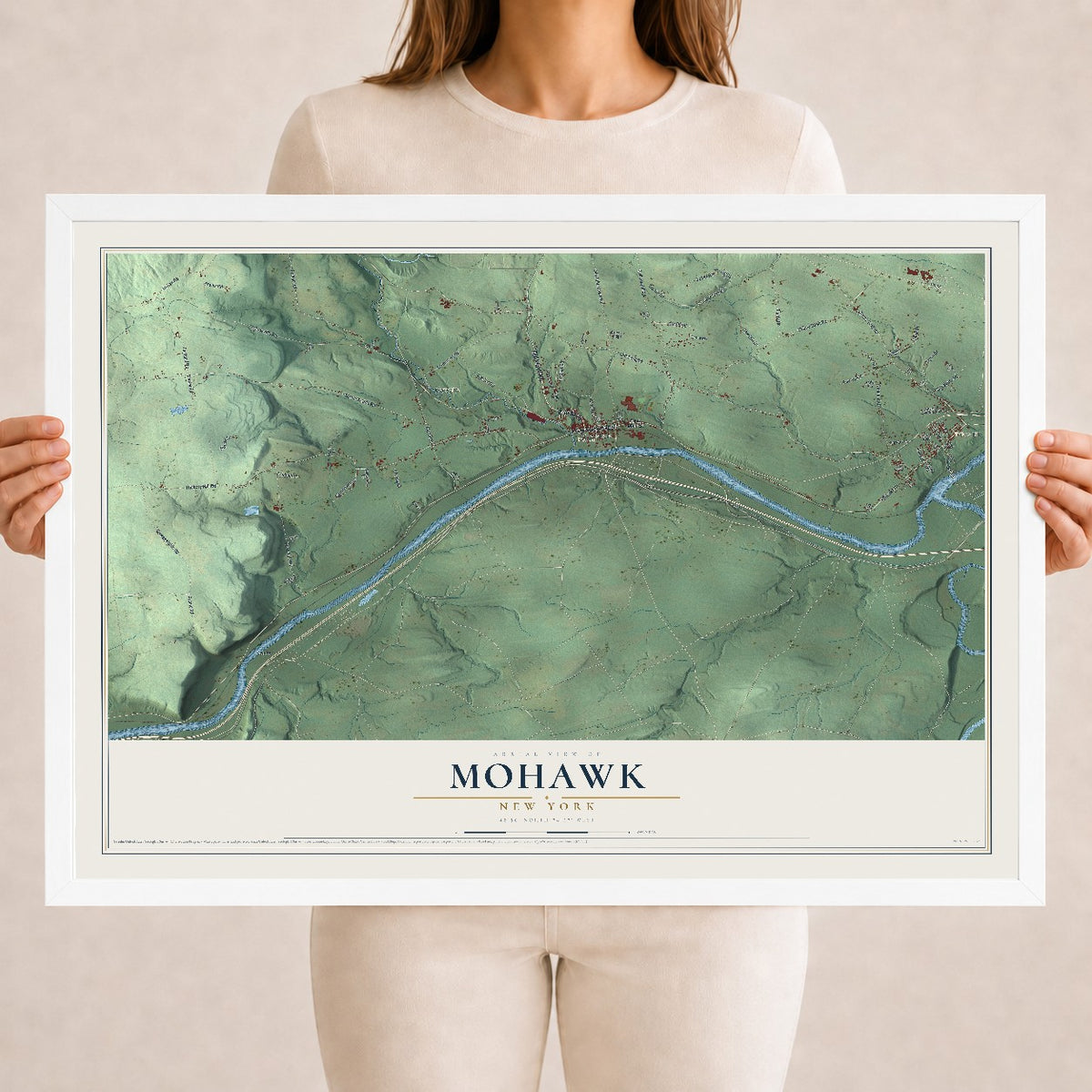 Mohawk, New York map print, 18" x 24" W/ White Ayous Wood Frame mockup