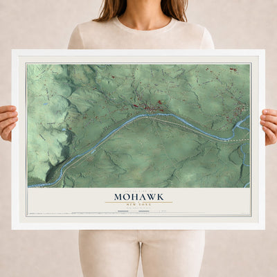 Mohawk, New York map print, 18" x 24" W/ White Ayous Wood Frame mockup