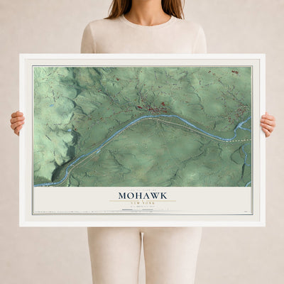 Mohawk, New York map print, 24" x 36" W/ White Ayous Wood Frame mockup
