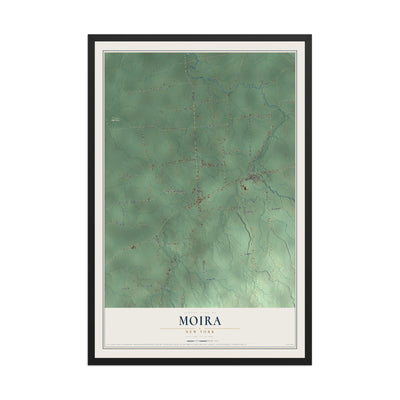 Moira, New York map print, 12" x 18" W/ Black Ayous Wood Frame mockup