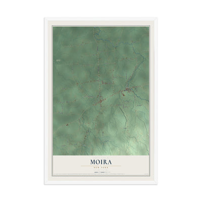 Moira, New York map print, 12" x 18" W/ White Ayous Wood Frame mockup