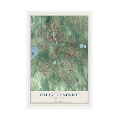Monroe, New York map print, 12" x 18" W/ White Ayous Wood Frame mockup