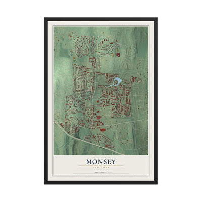 Monsey, New York map print, 12" x 18" W/ Black Ayous Wood Frame mockup