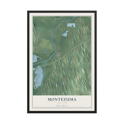 Montezuma, New York map print, 12" x 18" W/ Black Ayous Wood Frame mockup