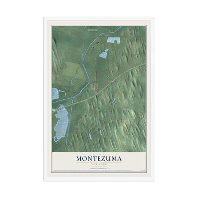Montezuma, New York map print, 12" x 18" W/ White Ayous Wood Frame mockup