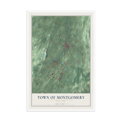 Montgomery, New York map print, 12" x 18" W/ White Ayous Wood Frame mockup