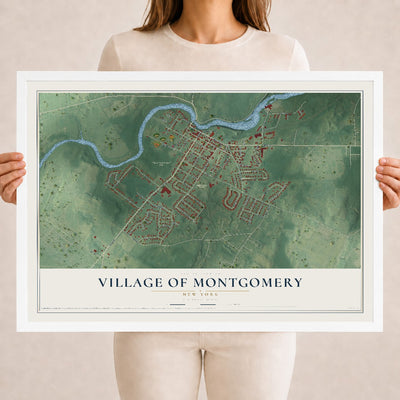 Montgomery, New York map print, 18" x 24" W/ White Ayous Wood Frame mockup