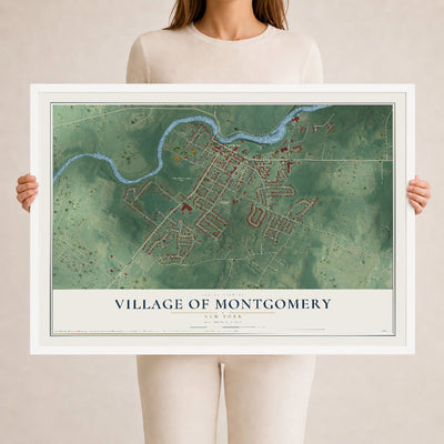 Montgomery, New York map print, 24" x 36" W/ White Ayous Wood Frame mockup