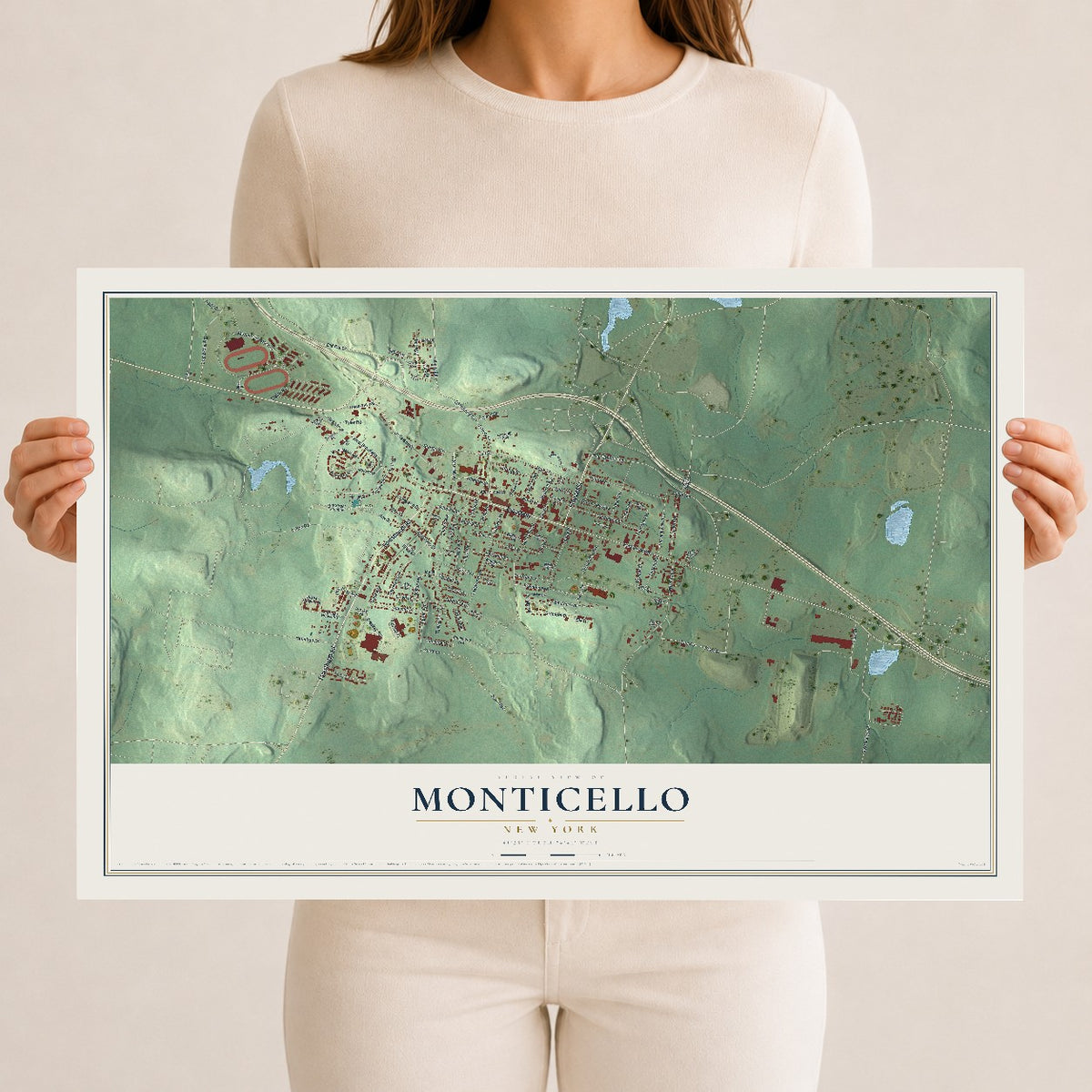 Monticello, New York map print, 12" x 18" Archival Matte Print mockup