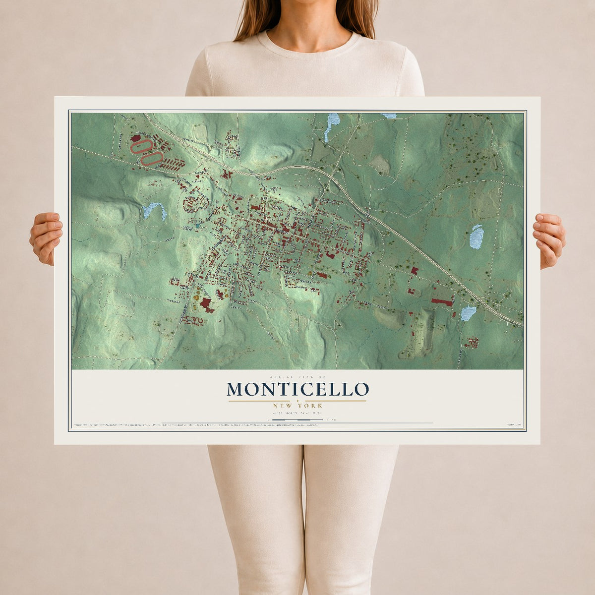Monticello, New York map print, 24" x 36" Archival Matte Print mockup