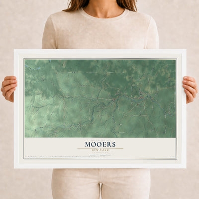 Map of Mooers, New York, 12 x 18 inch print in a white wood frame