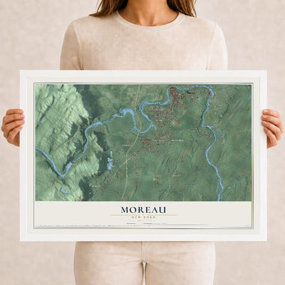 Moreau, New York map print, 12" x 18" W/ White Ayous Wood Frame mockup