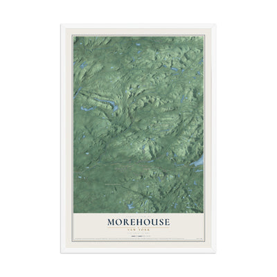 Morehouse, New York map print, 12" x 18" W/ White Ayous Wood Frame mockup