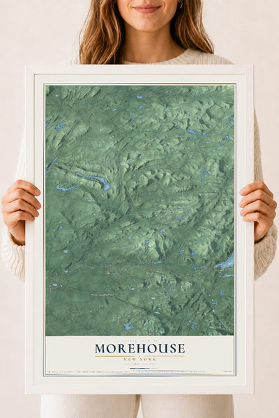 Morehouse, New York map print, 18" x 24" W/ White Ayous Wood Frame mockup