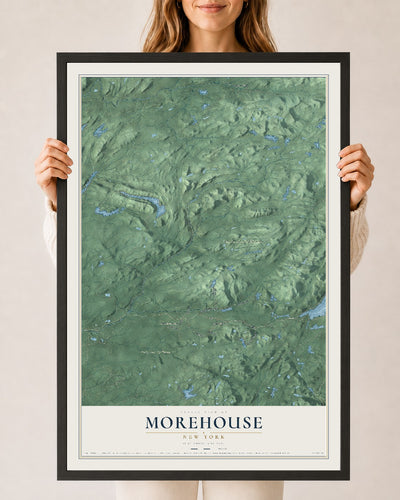 Morehouse, New York map print, 24" x 36" W/ Black Ayous Wood Frame mockup