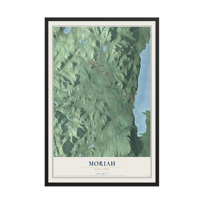 Moriah, New York map print, 12" x 18" W/ Black Ayous Wood Frame mockup
