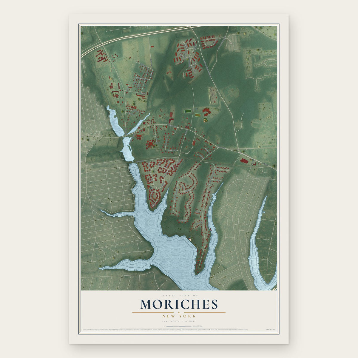Moriches, New York map print, the full design