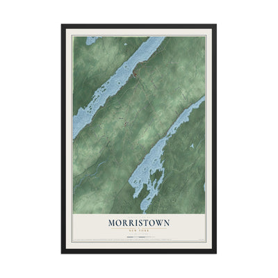 Morristown, New York map print, 12" x 18" W/ Black Ayous Wood Frame mockup
