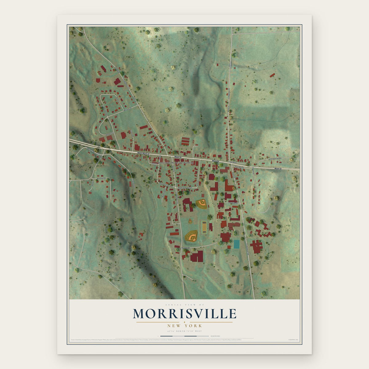 Morrisville, New York map print, the full design