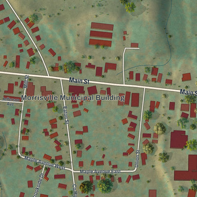 Close-up of the map of Morrisville, New York print showing street and building detail