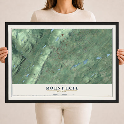 Mount Hope, New York map print, 18" x 24" W/ Black Ayous Wood Frame mockup