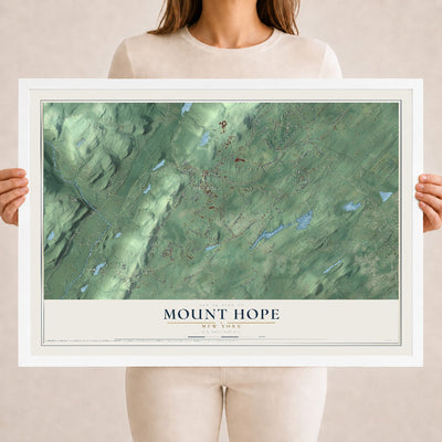 Mount Hope, New York map print, 18" x 24" W/ White Ayous Wood Frame mockup