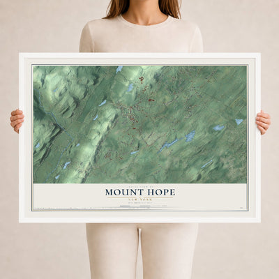 Mount Hope, New York map print, 24" x 36" W/ White Ayous Wood Frame mockup