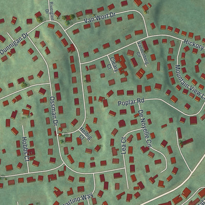 Close-up of the map of Mount Ivy, New York print showing street and building detail