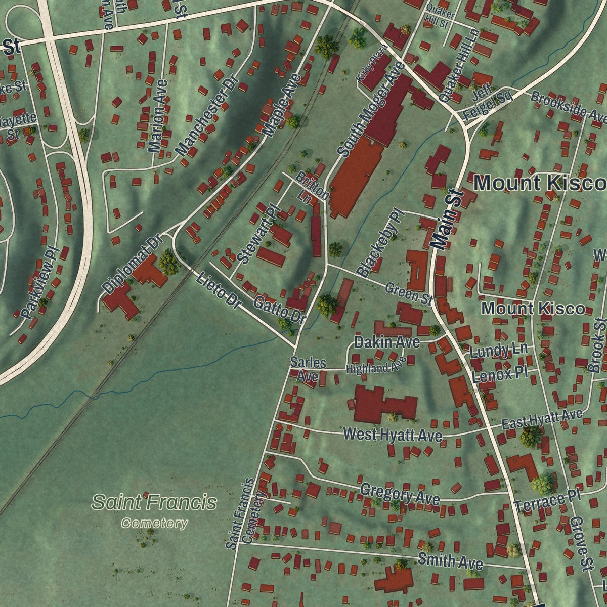 Close-up 1 of the Mount Kisco, New York map artwork