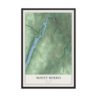 Mount Morris, New York map print, 12" x 18" W/ Black Ayous Wood Frame mockup