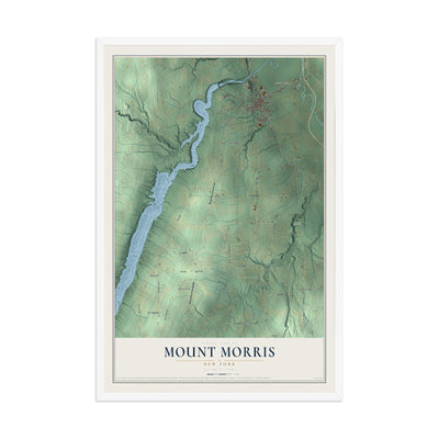 Mount Morris, New York map print, 12" x 18" W/ White Ayous Wood Frame mockup