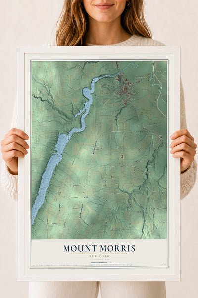Mount Morris, New York map print, 18" x 24" W/ White Ayous Wood Frame mockup