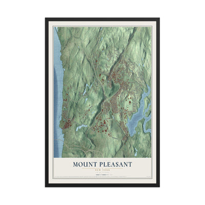 Mount Pleasant, New York map print, 12" x 18" W/ Black Ayous Wood Frame mockup
