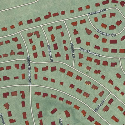 Close-up of the map of Munsey Park, New York print showing street and building detail