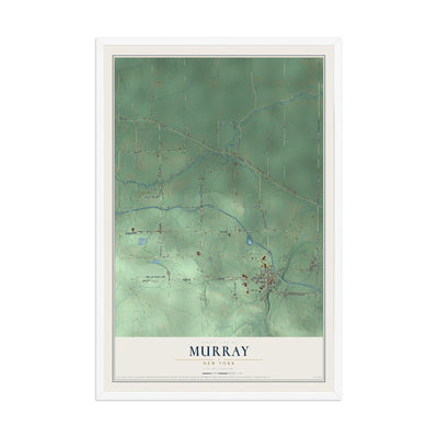 Murray, New York map print, 12" x 18" W/ White Ayous Wood Frame mockup