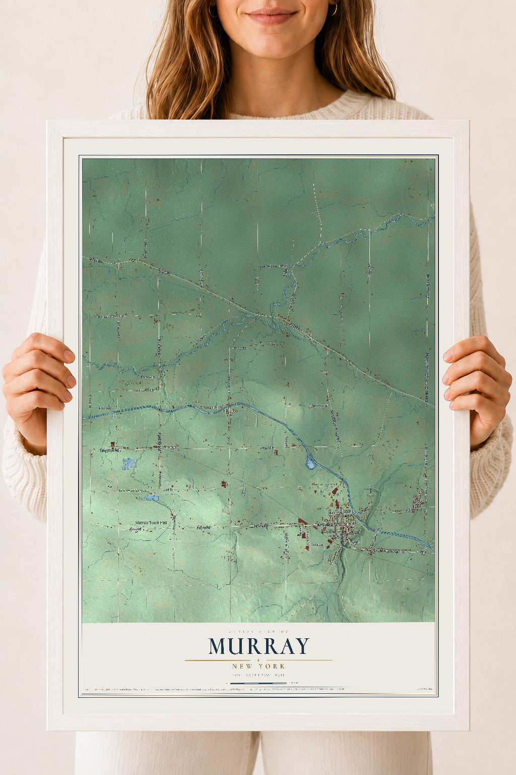 Murray, New York map print, 18" x 24" W/ White Ayous Wood Frame mockup