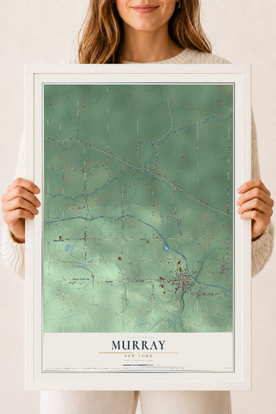 Murray, New York map print, 18" x 24" W/ White Ayous Wood Frame mockup
